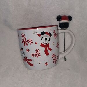 Mickey Mouse Christmas Mug with Stirrer Peppermint Swirl Disney 18oz NWOT